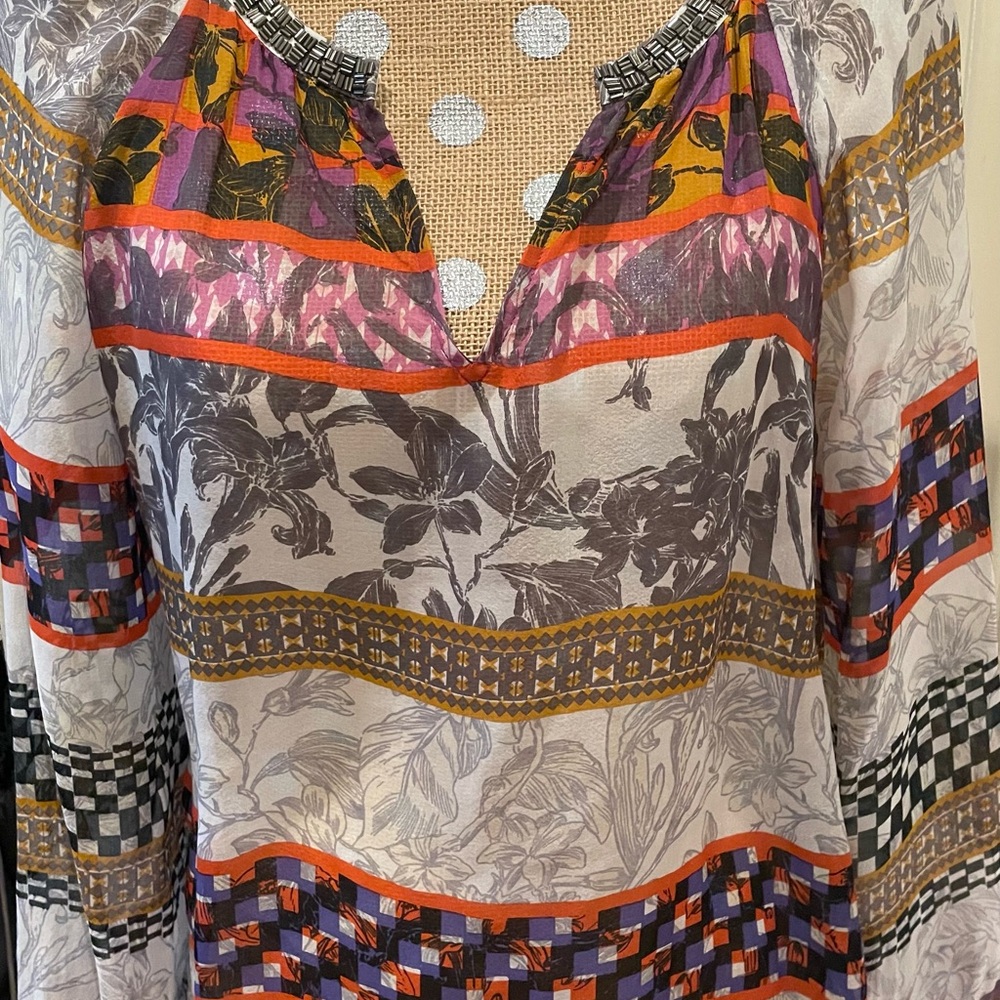 Hale Bob Orange Red Graphic Blouse